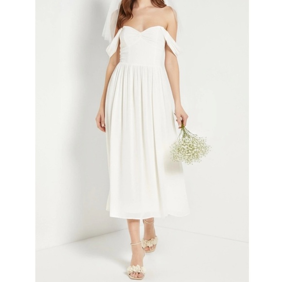 REFORMATION Violet Off-Shoulder Midi Dress, White, 2 (US) - Picture 1 of 9